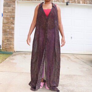 NWT PrettyLittleThing Sheer Maxi Shirt Dress / Long Vest | Dark Croc Print | 16